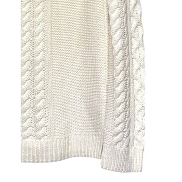 Y2K Gap Cable Knit Sweater Long Sleeves Crew Neck Fisherman Ivory Cozy Chunky - Picture 3 of 5